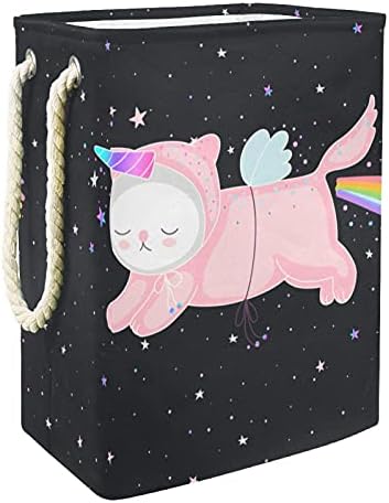 Bağlantısız çamaşır sepetleri Pembe Unicorn Kedi Gökkuşağı Su Geçirmez Katlanabilir Büyük Giysi Sepetleri Çorap,