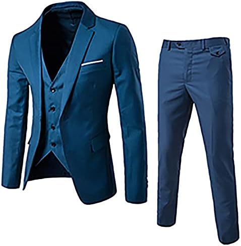 Erkek 3 Parça Slim Fit Takım Elbise Seti, Bir Düğme Katı Ceket Yelek Pantolon Üç Parçalı Takım Elbise