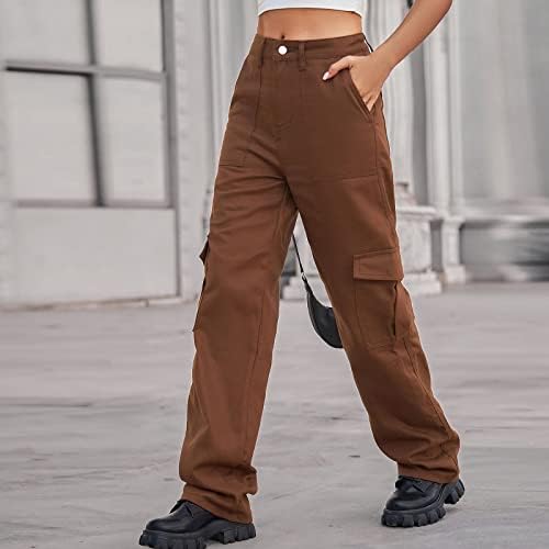 Kamuflaj pantolon Kadınlar için Düz Bacak Kargo cepli pantolon Rahat Açık Düğmeler Vintage Askeri Kargo Pantolon