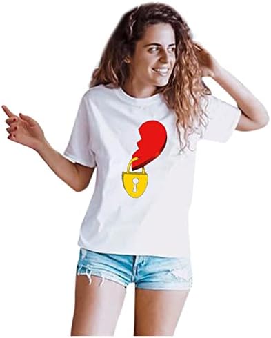 Pamuklu bluz Kadın Sonbahar Yaz giyim Kısa Kollu Ekip Boyun Grafik Salonu sevgililer Günü Üst Tshirt Bayanlar için