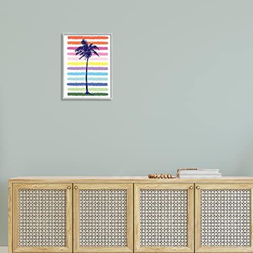 Stupell Industries Sevimli Gökkuşağı Desenli Palmiye Ağacı Tropikal Çizgili, Jennifer McCully Tasarımı