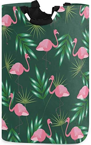 vısesunny Katlanabilir Çamaşır Sepeti Tropikal Palmiye Yaprağı Pembe Flamingo Saplı Büyük Çamaşır Sepeti Banyo, Yatak