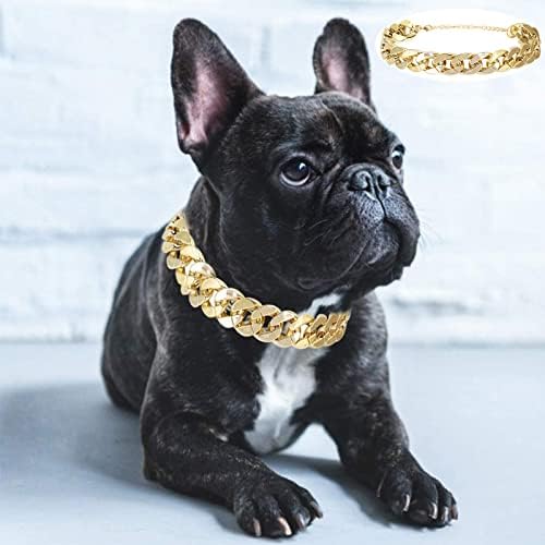 Yuehuam Altın Zincir köpek tasması pitbull Yaka Kolye Link Zinciri Yaka Küçük Orta Köpek Yavrusu Takı Kostüm Aksesuarları