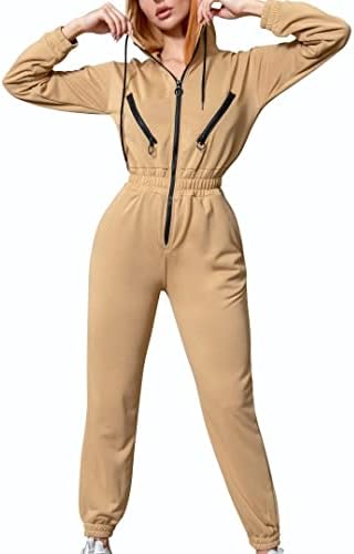 Rahat Hoodies Tulumlar kadınlar için Tek Parça Set Kıyafet Eşofman Zip-up Tulum Hood ile