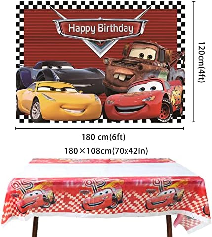 Araba Yarışı Temalı Zemin ve Araba Masa Örtüsü 70x42in Karikatür Arabalar Seferberlik Doğum Günü Partisi Süslemeleri