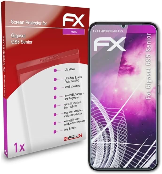 atFoliX Plastik Cam koruyucu film ile Uyumlu Gigaset GS5 Kıdemli Cam Koruyucu, 9H Hibrid Cam FX Cam Ekran Koruyucu