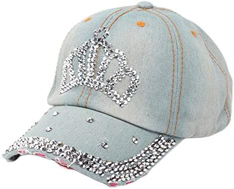 Andongnywell Kadın Bling Denim Şapka yapay elmas taç Kot Şapka Gümüş Mücevher beyzbol şapkası