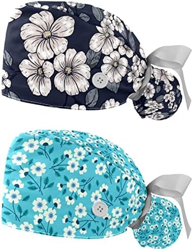Vintage Çiçek çalışma kapağı Düğme ve Ter Bandı 2 ADET Kullanımlık Cerrahi Cerrahi Şapka At Kuyruğu Tutucu Çok Renkli