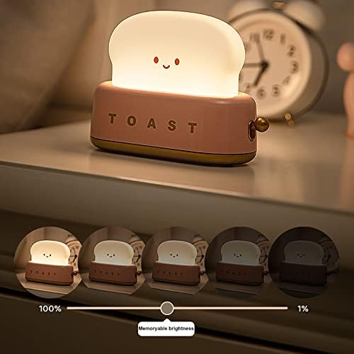 MOSHOU Sevimli tost ekmeği Gece Lambası, dim LED Şarj Edilebilir Küçük Lamba ile Gülümseme Yüz tost ekmeği Şekil