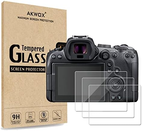 AKWOX [3-Pack] Temperli Cam Ekran Koruyucu için Canon EOS R6, [0.3 mm 2.5 D Yüksek Çözünürlüklü] 9H LCD Koruyucu