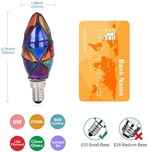 LEESANRAN 6 Paketi Vitray Tiffany Tarzı C11 Şamdan ampuller, 4 W LED Dim E12 Bankası Renkli Dekoratif için Fan ışık