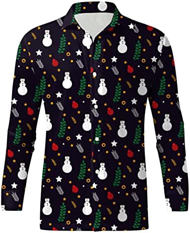 DSODAN Noel Düğme Aşağı Gömlek Mens Uzun Kollu Komik Noel Noel Baba Baskı Rahat Gömlek Parti Tasarımcı Gömlek