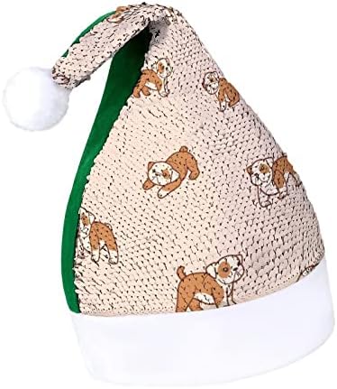 Karikatür Mutlu Bulldog Sequins noel şapkaları Santa Noel Şapka Yetişkinler için Merry Xmas Parti Kostüm Bennie Kap
