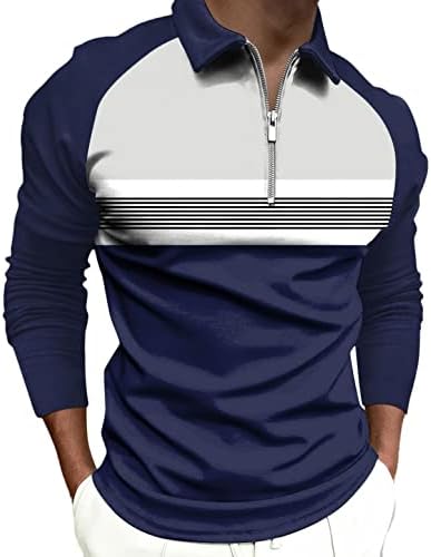 XXBR 2022 Yeni polo gömlekler Mens, Zip Up Boyun Uzun Kollu Renk Bloğu Patchwork Golf Üstleri Rahat Kas Tasarımcı