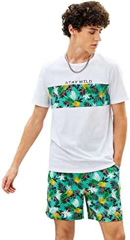 Romwe erkek Grafik Baskı T Shirt ve şort takımı Eşofman 2 Parça Kıyafetler