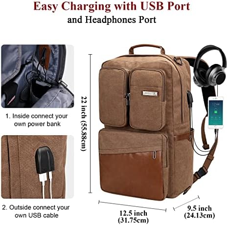 WİTZMAN Tuval Sırt Çantası ile USB şarj portu Büyük Seyahat Sırt Çantası Bagaj Duffel Çanta için Uçak Carry On Fit