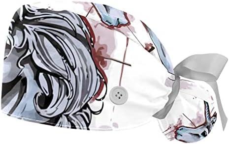 Estetik Unicorn Beyaz Desen çalışma Kapağı Düğmeleri ile Ter Bandı Çalışma Kapaklar kurdele Geri Kadınlar için