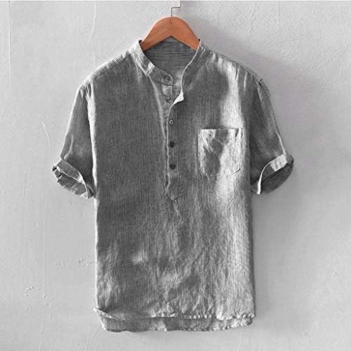 Kısa erkek T Pamuk Baggy Bluz Cep Gömlek Keten Düğme Kollu Üstleri Şerit erkek Bluz Erkek T Shirt